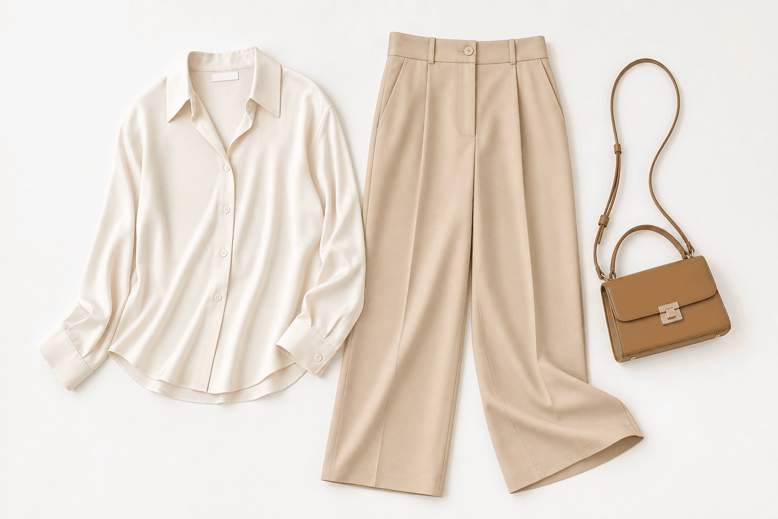 日常通勤 · 韩系奶油+米阔腿